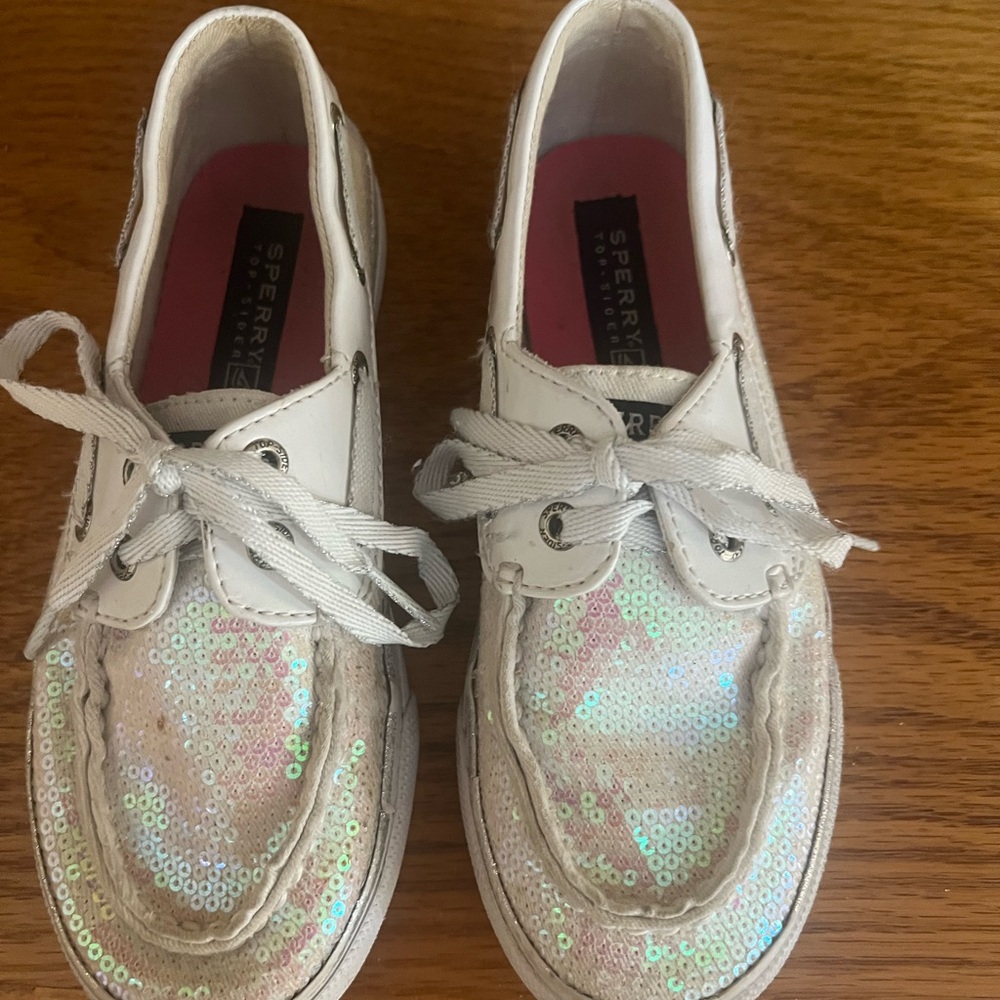 Sperry White Sequin Boat Shoes